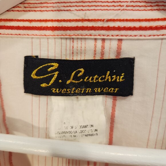 G. Lutchini Shirt Western Wear Vintage Red Stripe Candy Cane Snaps - Size XL - Picture 7 of 8
